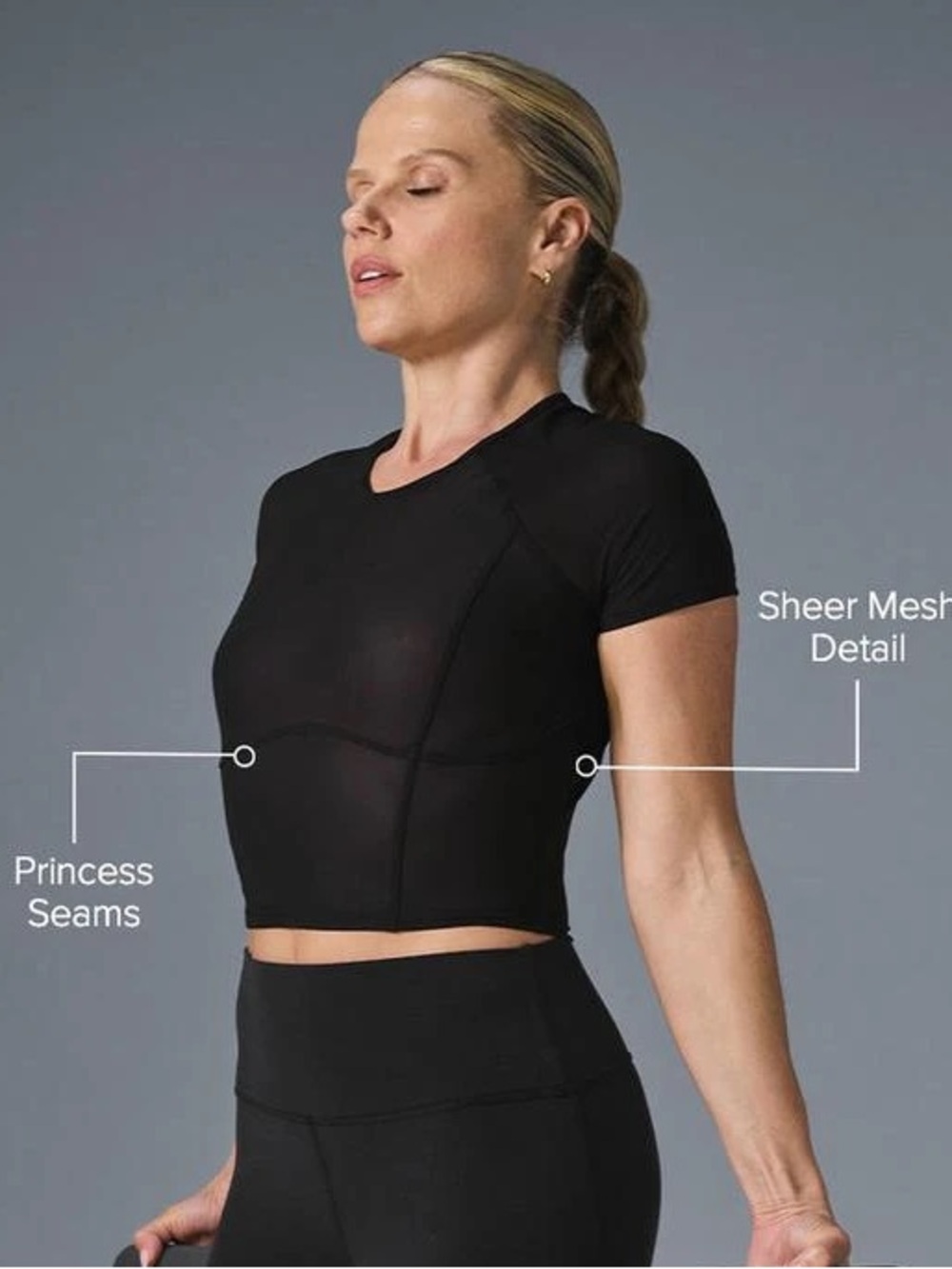 ALO Mesh Cropped Tempo Short Sleeve in Black - L